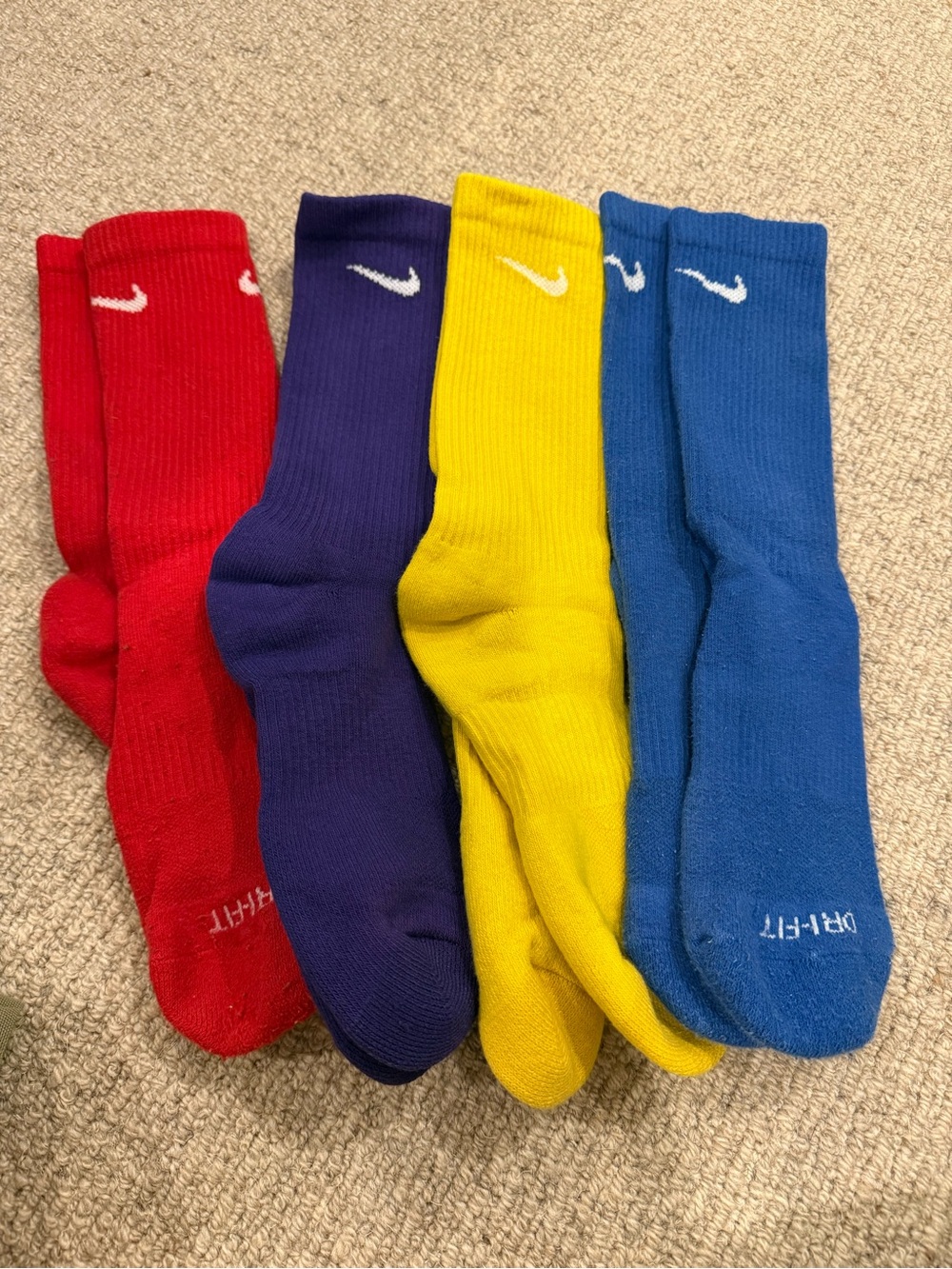 Nike drifit crew socks red purple yellow and blue adult size